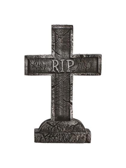 RIP CROSS POLYSTYRENE GRAVESTONE 38CM X 9CM X 58CM