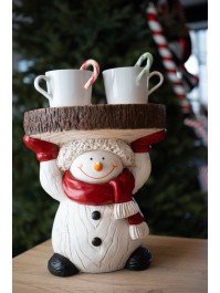 SUPPORT MAGNESIE XL BONHOMME DE NEIGE RONDIN DE BOIS 27CM X 27CM X 30.5CM
