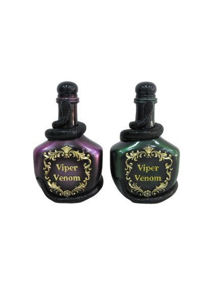FLAKON KUNSTHARZ VIPERNGIFT- 2 SORT. GRÜN UND VIOLETT 12CM X 8CM X 20.5CM