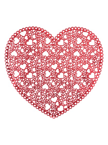 SET DE TABLE PVC AJOURE COEURS ROUGES 41CM X 39CM