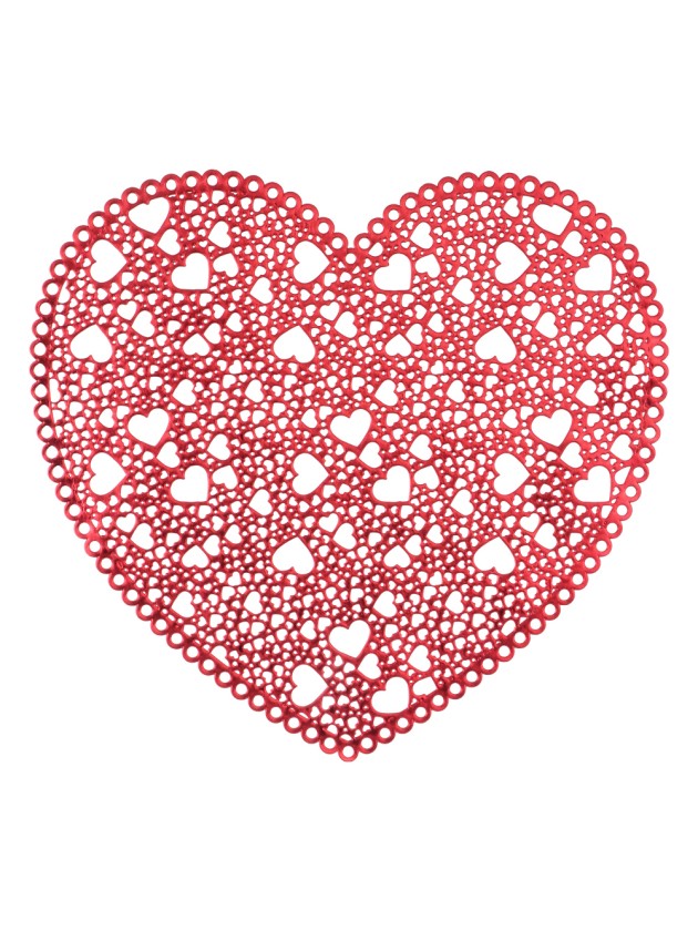SET DE TABLE PVC AJOURE COEURS ROUGES 41CM X 39CM