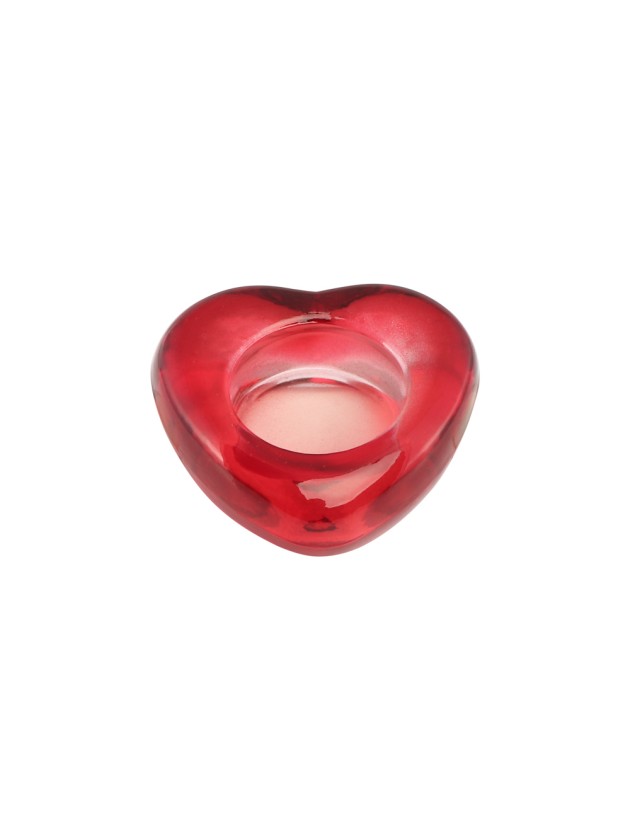 PHOTOPHORE VERRE FORME COEUR ROUGE 8CM X 8CM X 2.6CM