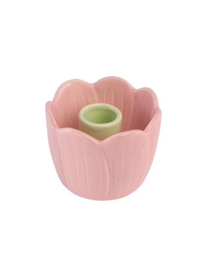 PORTE BOUGIE FLAMBEAU CERAMIQUE FLEUR ROSE NYMPHEA DIA 9CM X 7CM