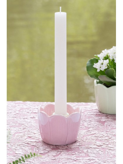 PORTE BOUGIE FLAMBEAU CERAMIQUE FLEUR ROSE NYMPHEA DIA 9CM X 7CM