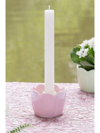 PORTE BOUGIE FLAMBEAU CERAMIQUE FLEUR ROSE NYMPHEA DIA 9CM X 7CM