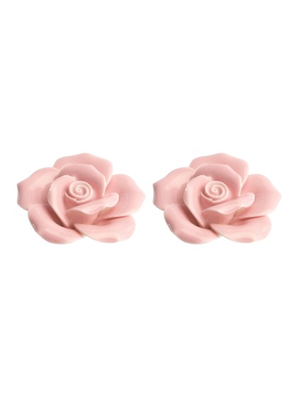 SET 2 ROSES CERAMIQUE ROSE NYMPHEA 3.5CM X 4CM X 1.5CM
