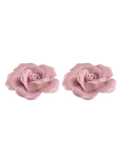SET 2 ROSES CERAMIQUE ROSE BLUSH 3.5CM X 4CM X 1.5CM