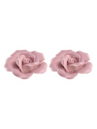 SET 2 ROSES CERAMIQUE ROSE BLUSH 3.5CM X 4CM X 1.5CM
