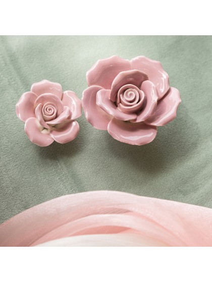 SET 2 ROSES CERAMIQUE ROSE BLUSH 3.5CM X 4CM X 1.5CM