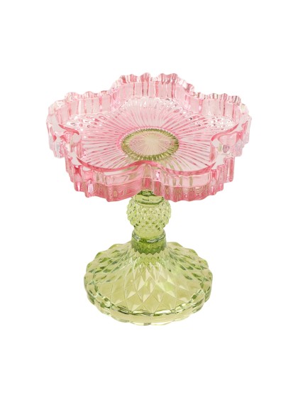 BOUGEOIR SUR PIED GLAZE ROSE/VERT DIA 12CM X 11.5CM