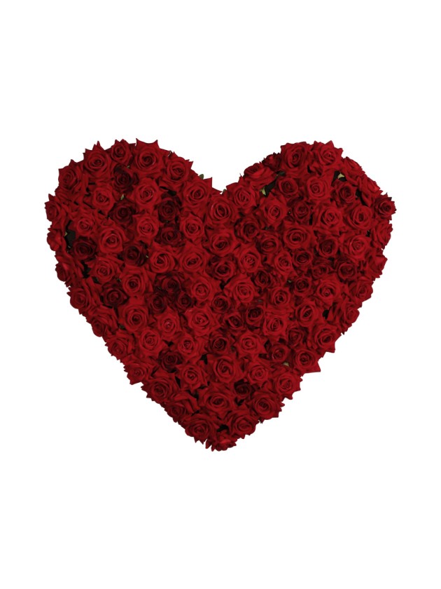 PANNEAU FLORAL CŒUR DE ROSES ROUGES 70CM X 63CM