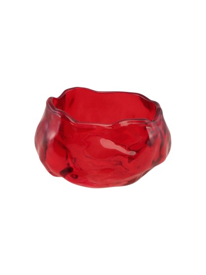 BOUGEOIR VERRE FORME CAMELIA ROUGE 6.5CM X 6.5CM X 3.7CM