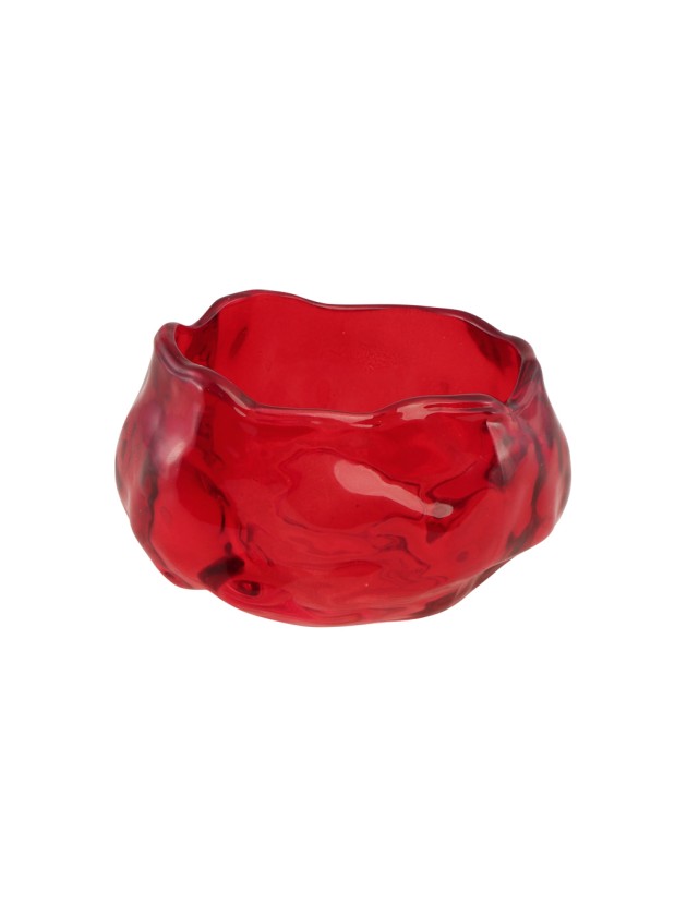 RED GLASS CAMELLIA SHAPED CANDLEHOLDER 6.5CM X 6.5CM X 3.7CM