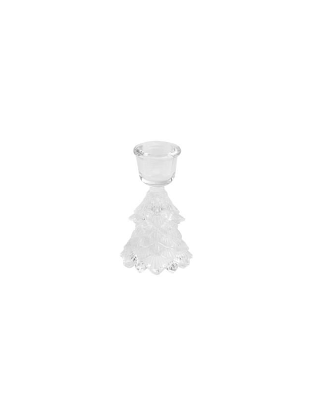 CLEAR GLASS XMAS TREE TAPER CANDLEHOLDER DIA 6.3CM X 10CM