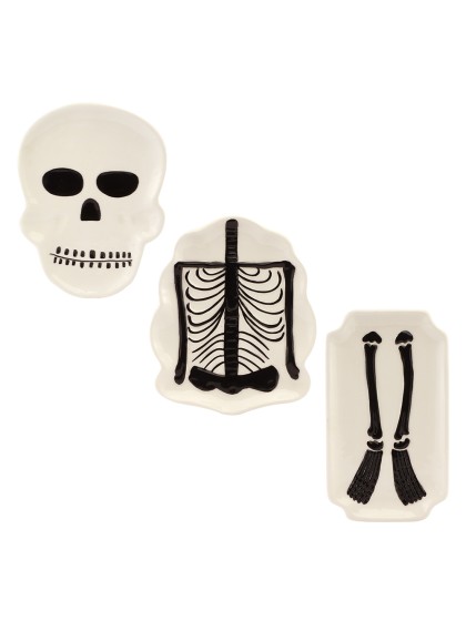 ASSIETTE CERAMIQUE SQUELETTE BLANC SUMMERWEEN - 3 ASS ENV 13.5CM X 1.5CM X 19CM