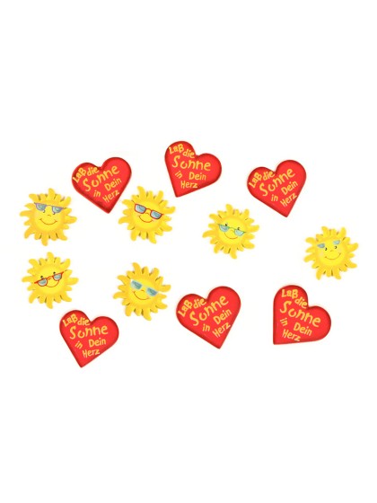BAG 12 STICKERS SUN HEART ASSORTED DESIGN 4CM 