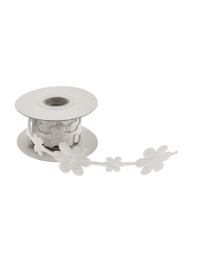 FELT RIBBON WHITE FLOWERS 200CMX3,5CM 
