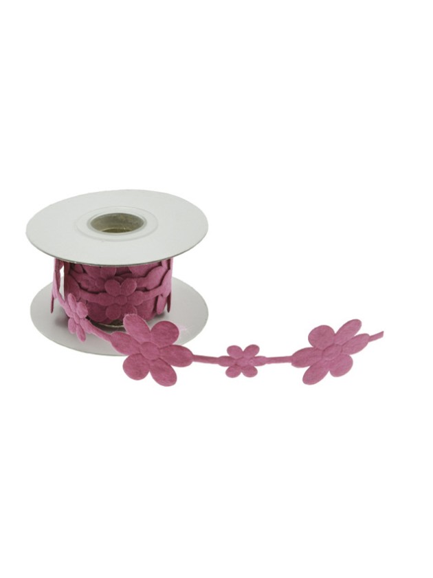 RUBAN FEUTRINE FLEURS FUCHSIA  200CMX3,5CM