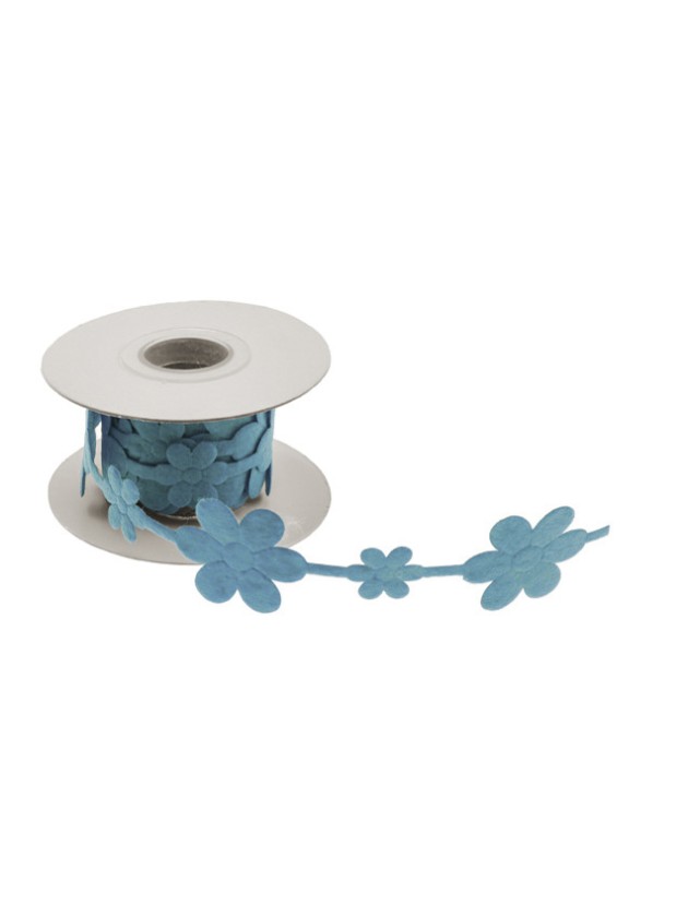 RUBAN FEUTRINE FLEURS TURQUOISE  200CMX3,5CM