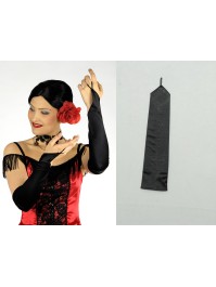 GANTS SATIN SANS DOIGTS NOIR 42CM