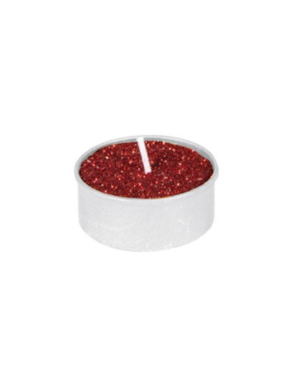 SET 6 BOUGIES CH PLAT ROUGE PAILLETE 4H DIA 3.5CM