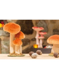 3 CHAMPIGNONS BRUN BLANC SUR SOCLE MOUSSE 11CM X 8CM X 18CM