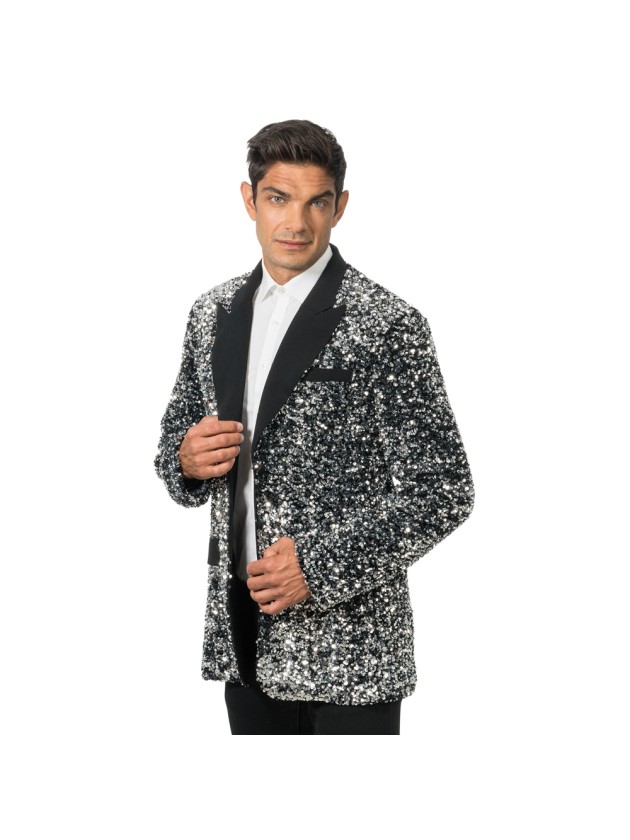 VESTE VELOURS NOIR ET SEQUINS ARGENT L