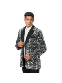 VESTE VELOURS NOIR ET SEQUINS ARGENT L