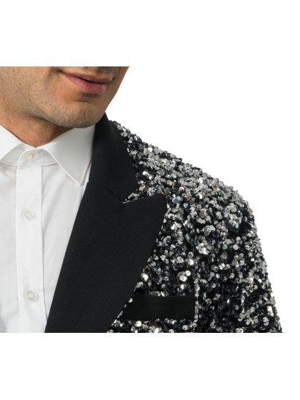 VESTE VELOURS NOIR ET SEQUINS ARGENT M