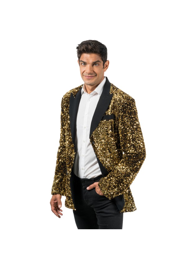 VESTE VELOURS NOIR ET SEQUINS OR XXL