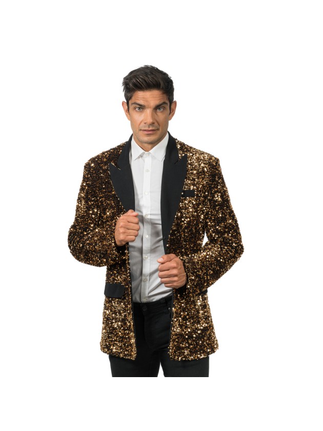 VESTE VELOURS NOIR ET SEQUINS BRONZE L