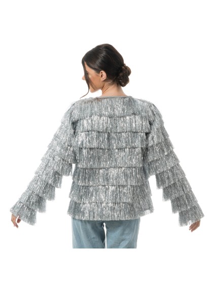 VESTE SCINTILLANTE A FRANGES ARGENT M