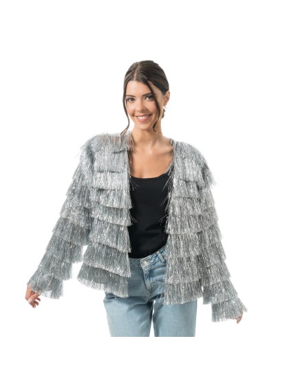 VESTE SCINTILLANTE A FRANGES ARGENT S