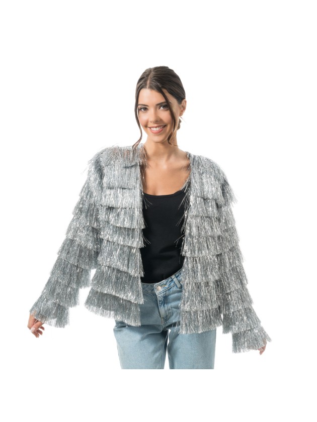 VESTE SCINTILLANTE A FRANGES ARGENT S