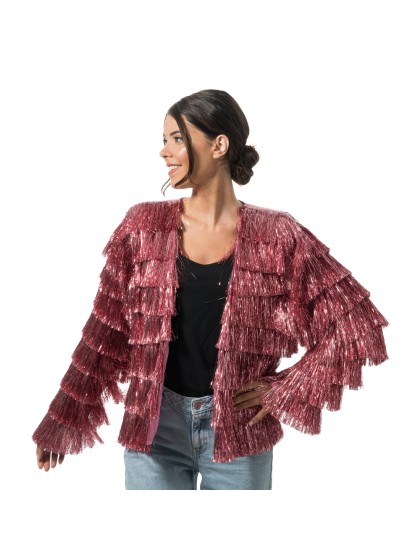 VESTE SCINTILLANTE A FRANGES ROSE M