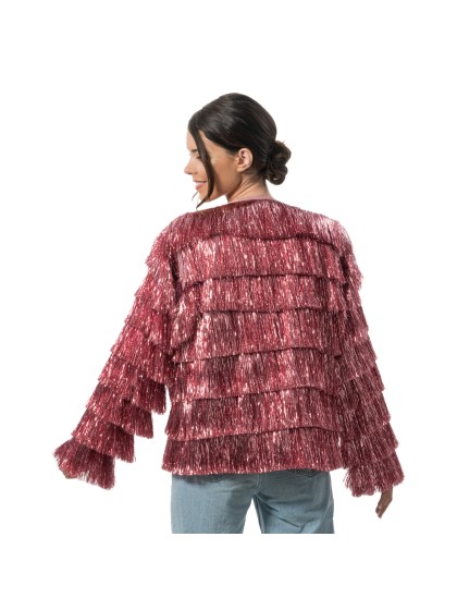 VESTE SCINTILLANTE A FRANGES ROSE S