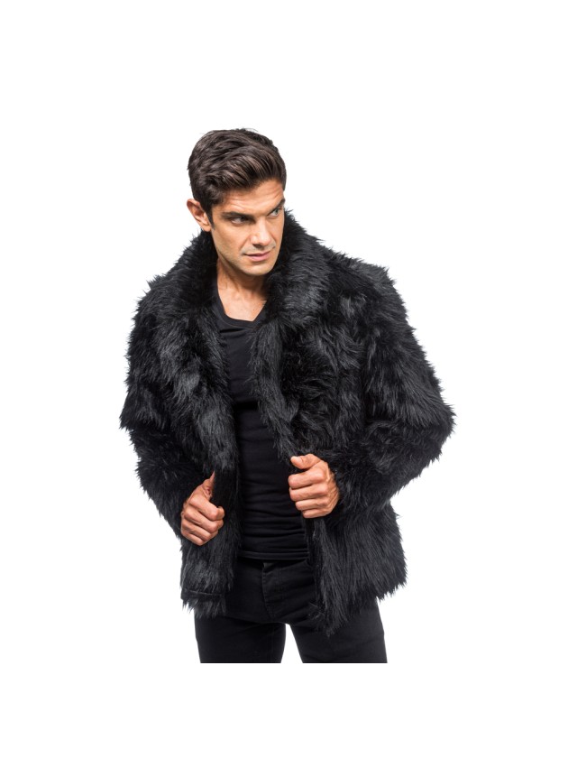 BLACK FAKE FUR JACKET XL