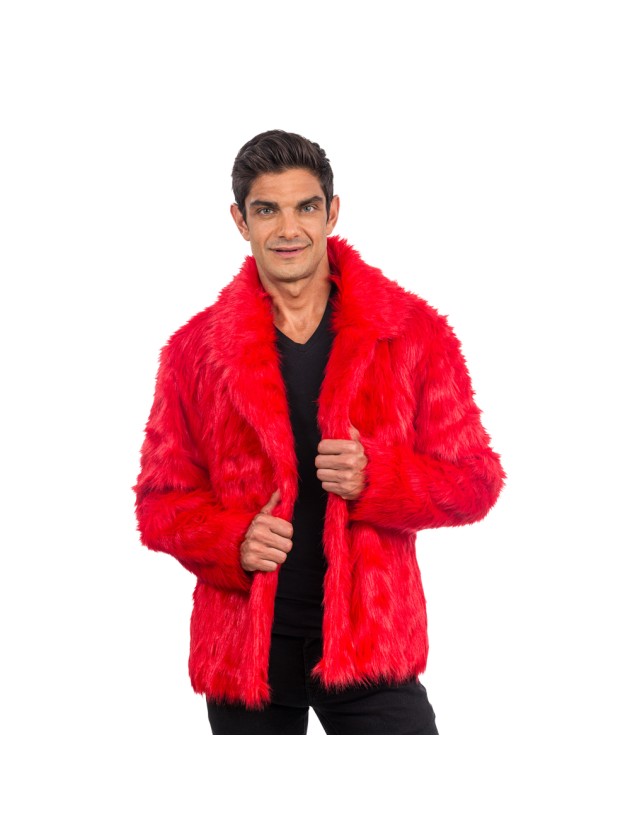 RED FAKE FUR JACKET L