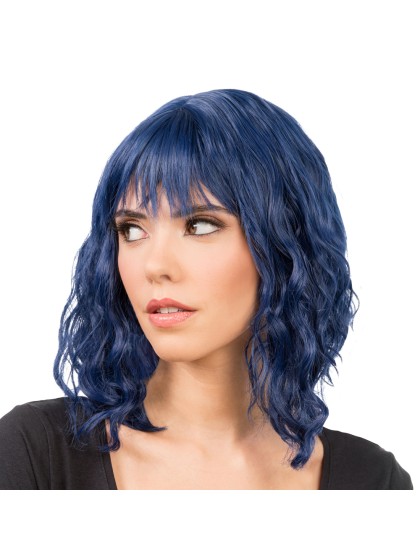 PERÜCKE TESSA HAAR COURTS GEWELLT MIT FRANSEN BLAU 35CM