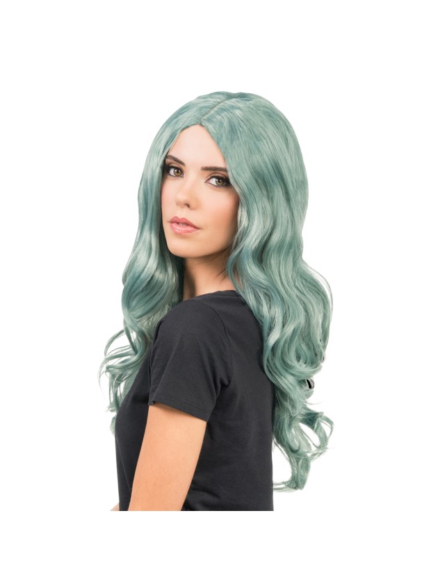 PERÜCKE LUNA HAAR LONGS GEWELLT GRÜN 66CM