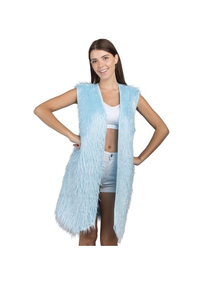 LONG BABY BLUE FAKE FUR SLEEVELESS VEST S-M