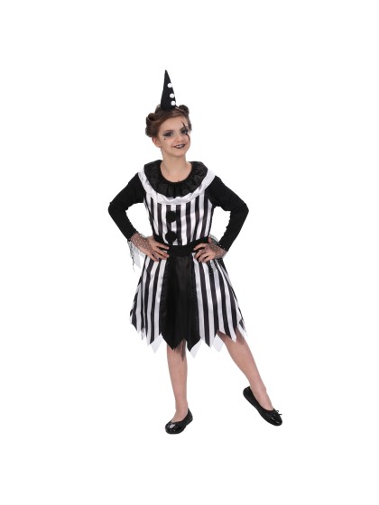 BLACK/WHITE CLOWN DRESS GIRL 2 PIECES 140CM
