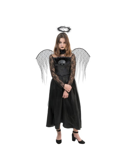 AZAELA BLACK DRESS WITH LACE WINGS 3 PIECES 152CM