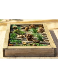 HOLZRAHMEN VINTAGE WEIHNACHTEN STERNE PAILLETTEN BERNSTEIN UND GLÖCKCHEN VIEILLIS 50CM X 6CM X 30CM