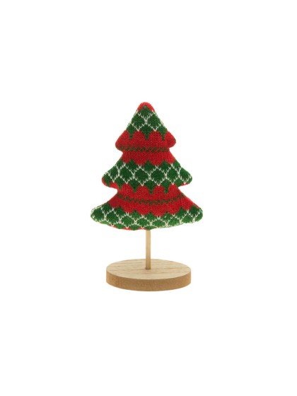 TANNE TRICOT WEIHNACHTEN ROUGE/VERT AUF HOLZSOCKEL 5.5CM X 11CM X 17CM