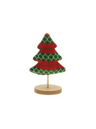 TANNE TRICOT WEIHNACHTEN ROUGE/VERT AUF HOLZSOCKEL 5.5CM X 11CM X 17CM