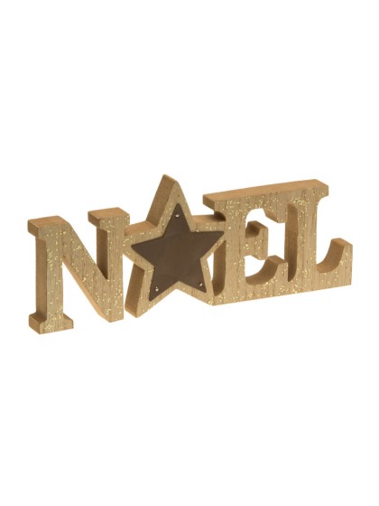 TISCHDEKORATION WEIHNACHTEN HOLZ METALL PAILLETTEN GOLD 24CM X 9.5CM