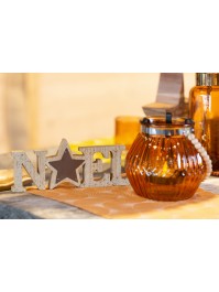 CENTRE DE TABLE NOEL BOIS METAL PAILLETTES OR 24CM X 9.5CM