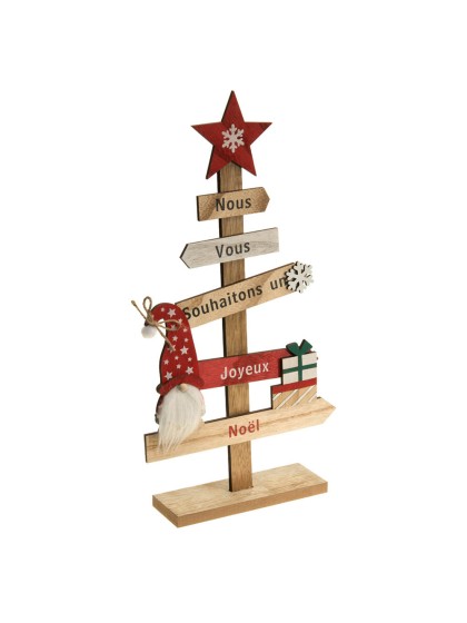 TISCHDEKORATION HOLZ FROHE WEIHNACHTEN GNOMES 5 DIRECTIONS 43CM