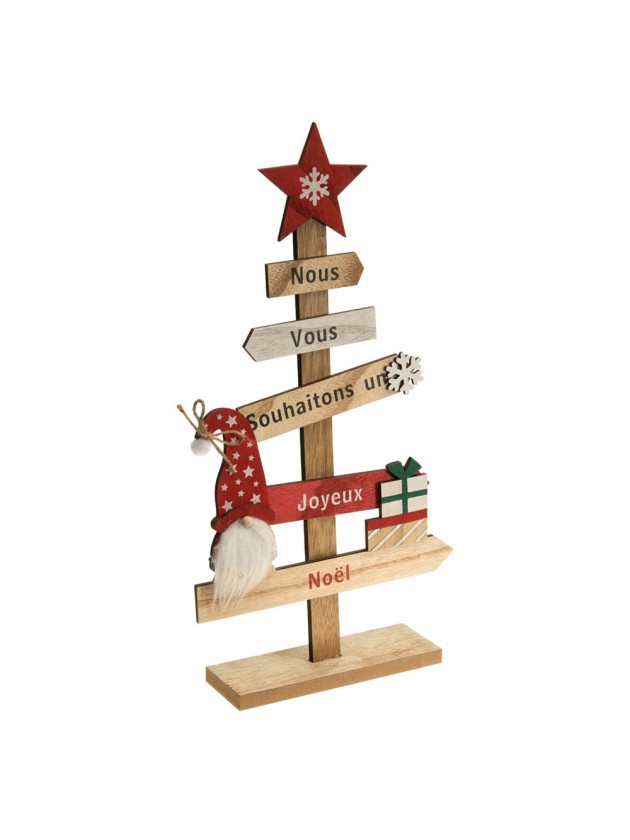 TISCHDEKORATION HOLZ FROHE WEIHNACHTEN GNOMES 5 DIRECTIONS 43CM